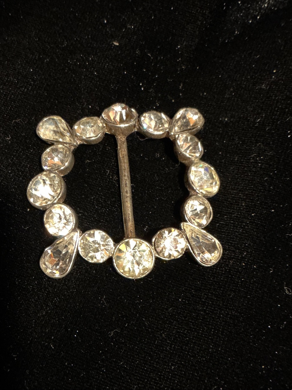Vintage Clear Rhinestone Silver Tone Square Buckle